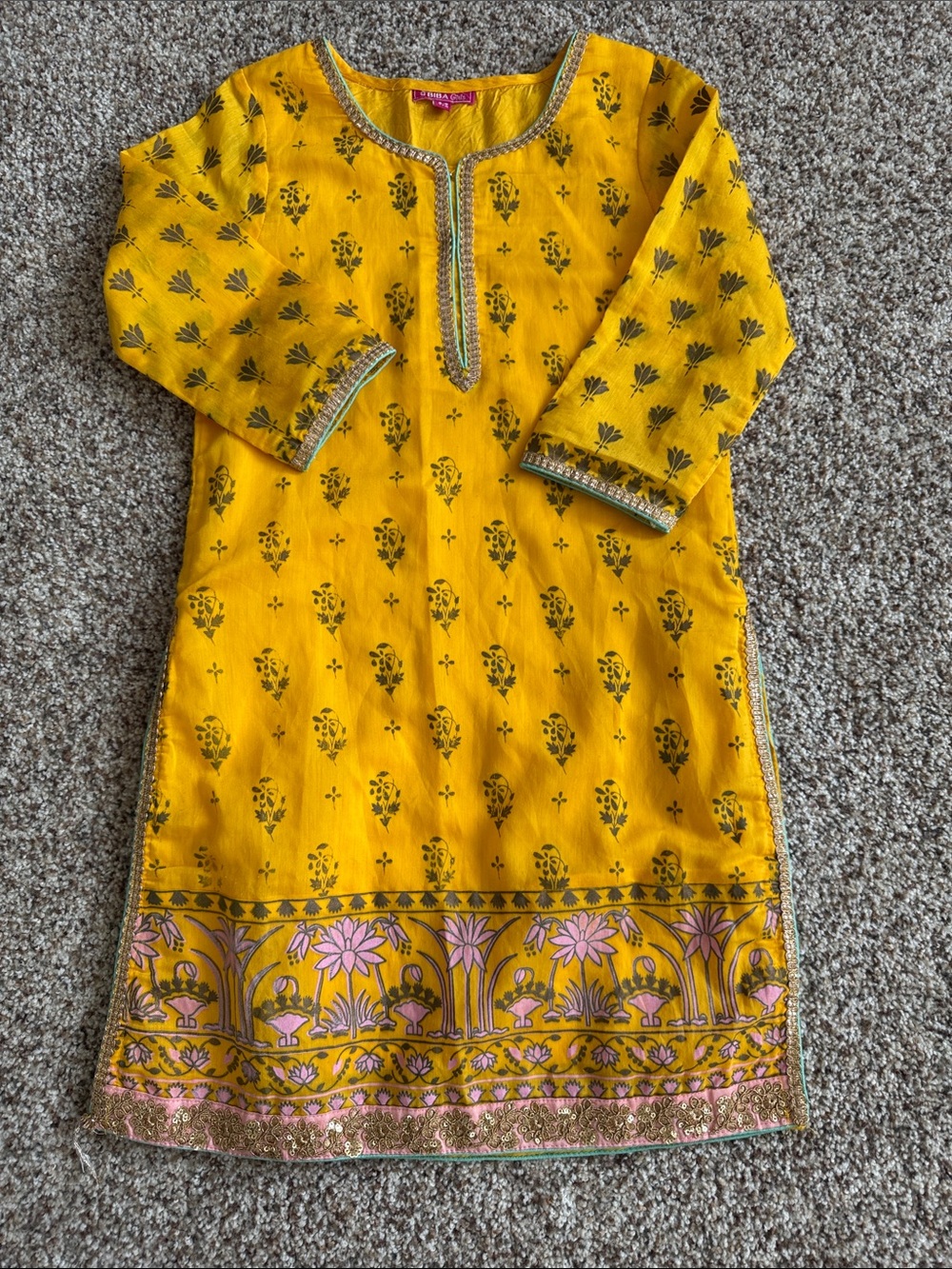 Biba girls Yellow Floral-Print Girls' kurta top size 8-9